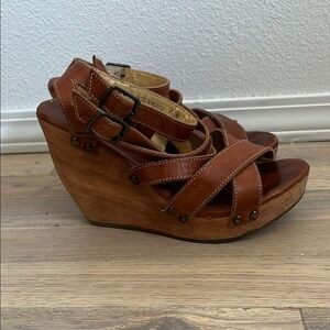 BED|STU Brown Leather Wedge Sandals
